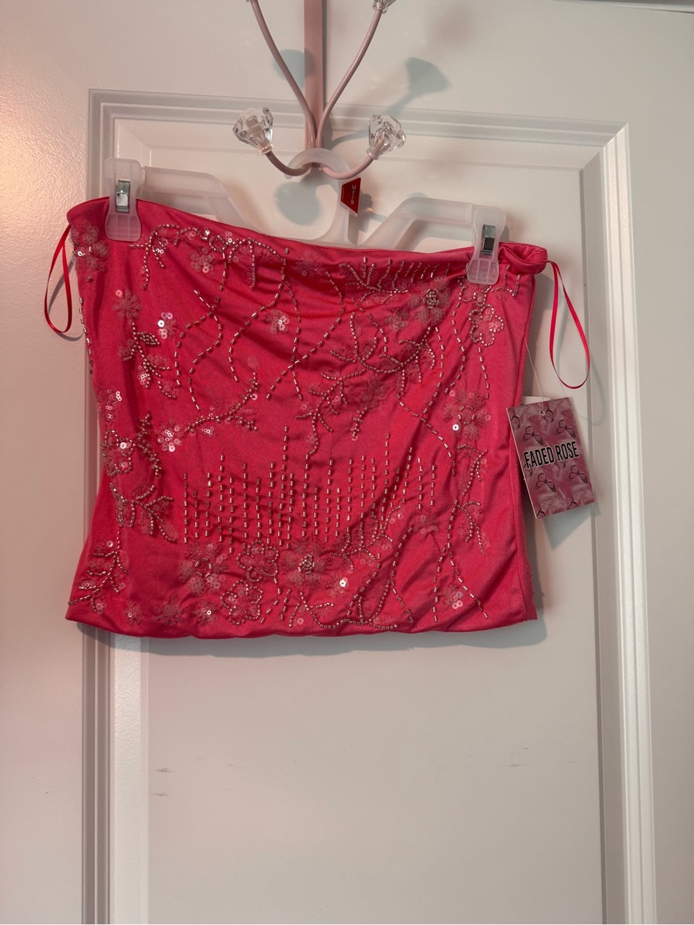 Embellished Strapless Pink Tube Top